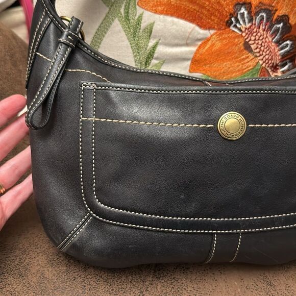 Y2K COACH ERGO LEATHER BRASS 10740 NATURAL COWHIDE 2007 TASSEL RING STUD VGUC - Picture 4 of 14